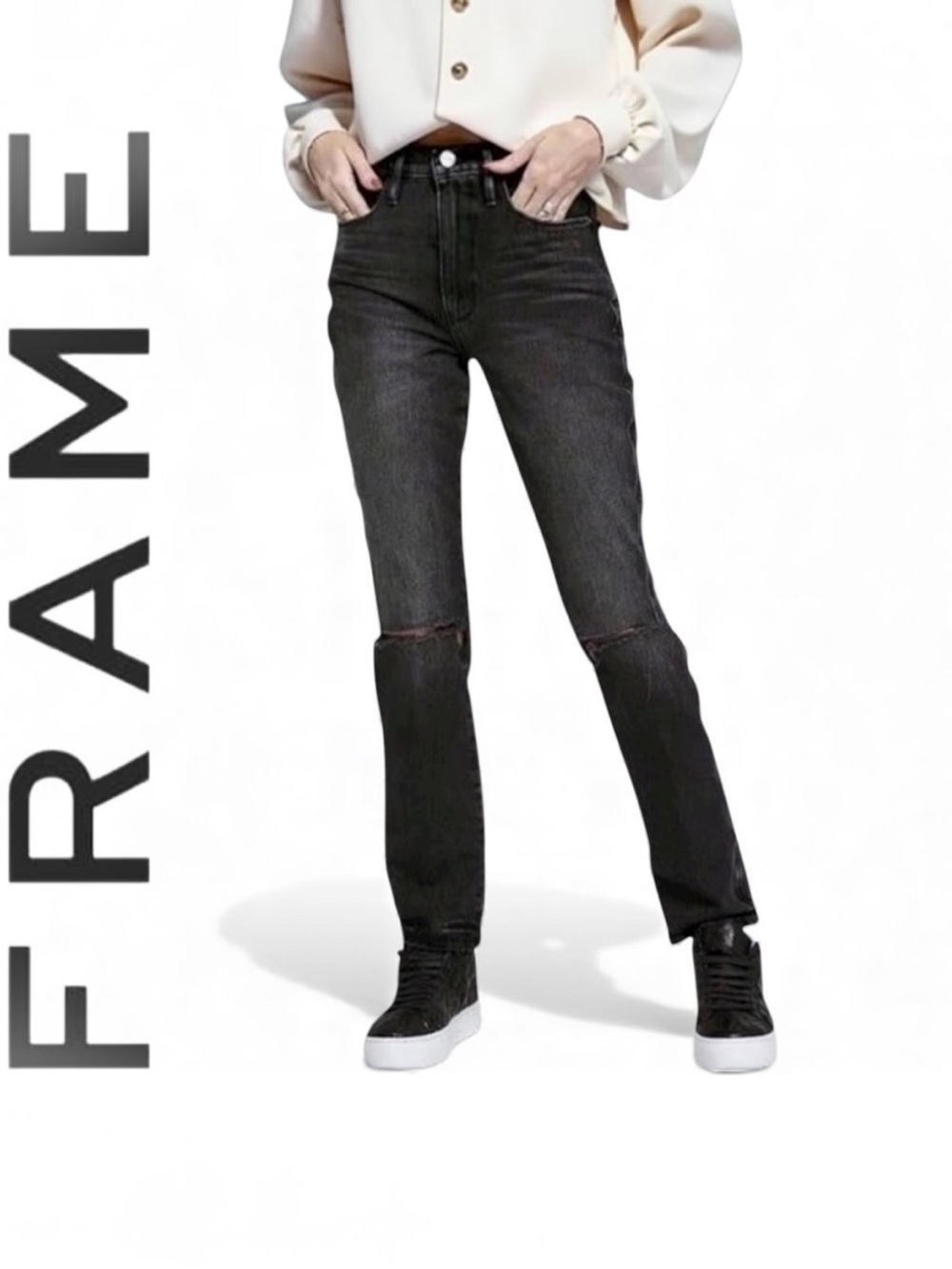 FRAME LE SYLVIE JEANS, SZ-30, BLACK, WILKINSON RIPS, Brand New!